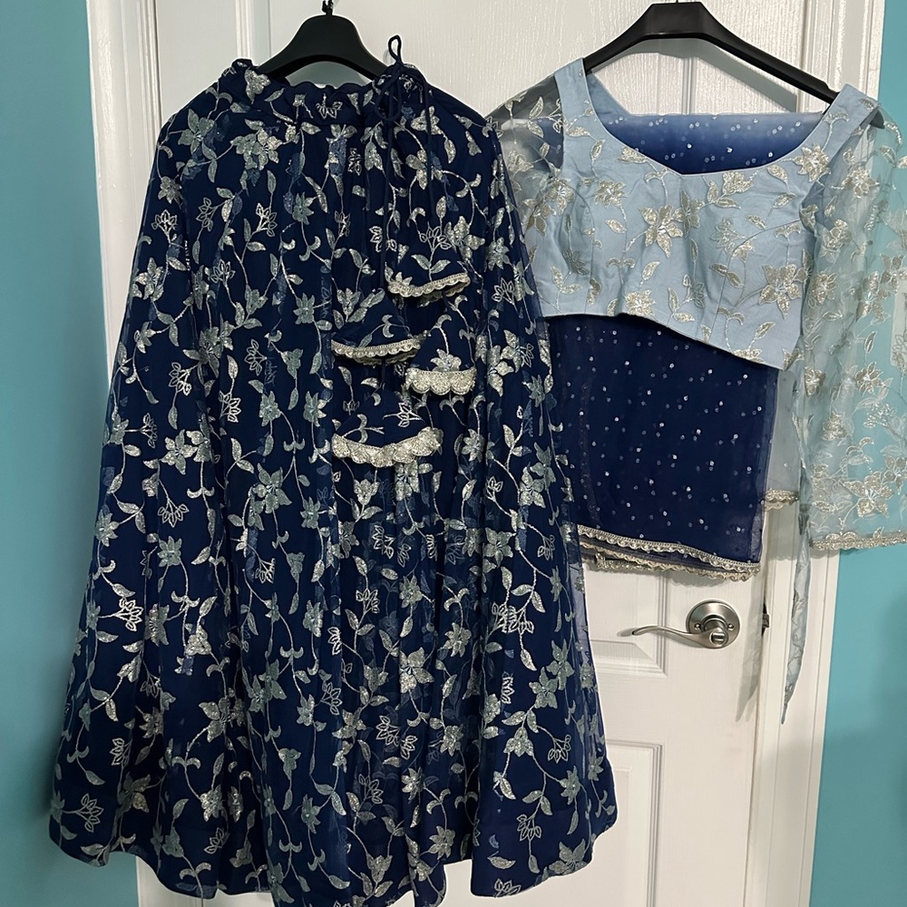 Elegant Navy Floral Lehenga with Blouse